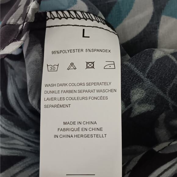 Floral Sheer Open Kimono Short Sleeve Black and Blue Tones Mid Length - Picture 5 of 5